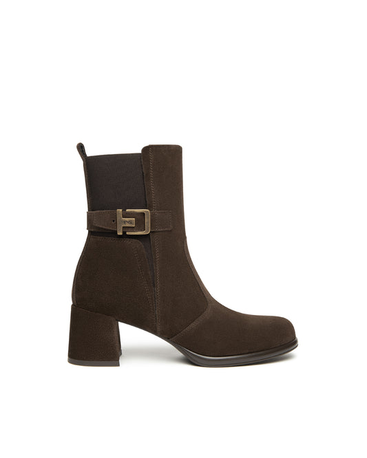 Brown Suede Block Heel Ankle Boot