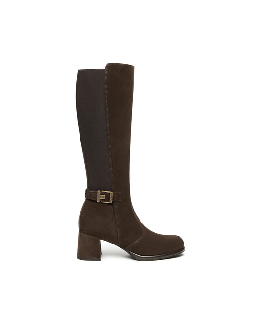 Knee High Brown Suede Block Heel