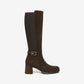 Knee High Brown Suede Block Heel
