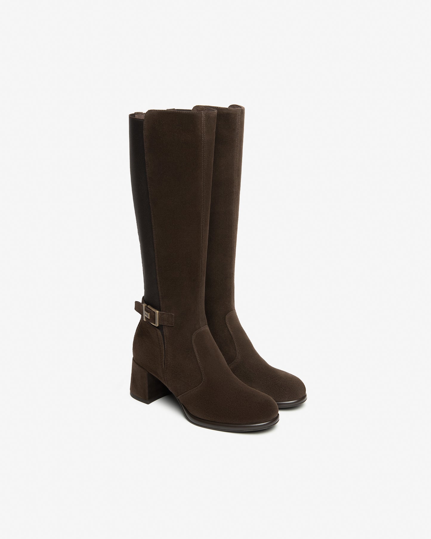 Knee High Brown Suede Block Heel