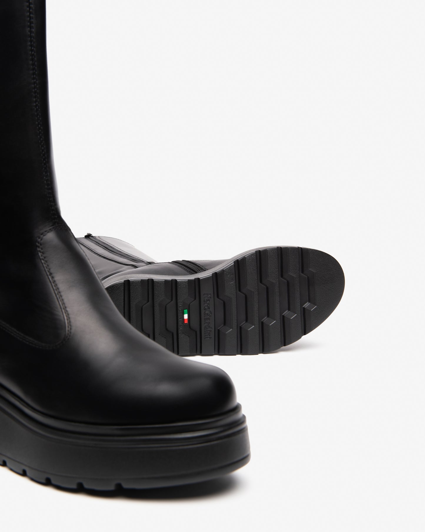 Knee High Wedge Boot In Black