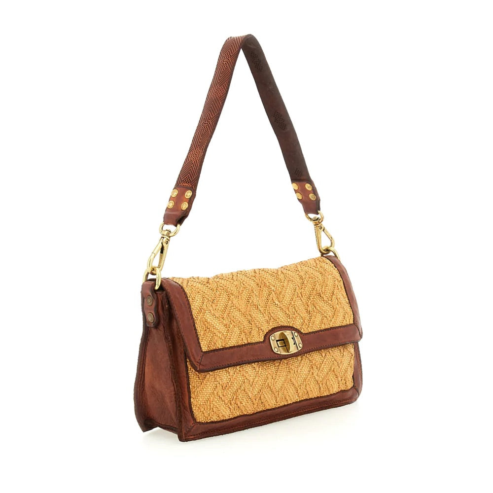 Leather & Raffia Shoulder Bag