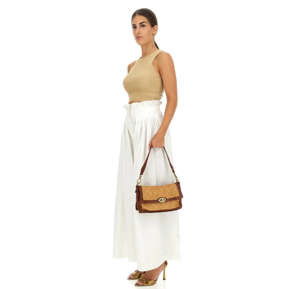 Leather & Raffia Shoulder Bag