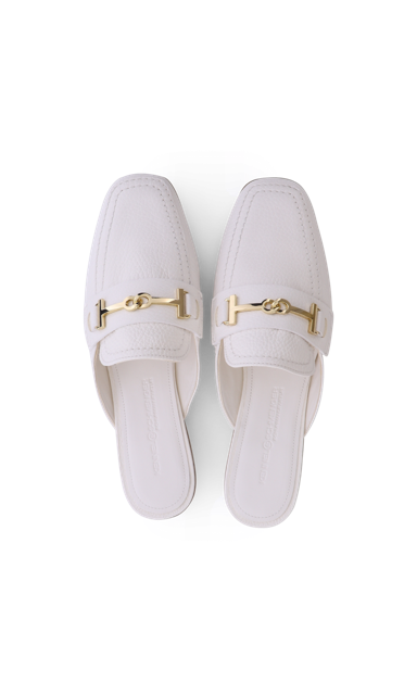 Grained Leather Mule Loafer In Off White