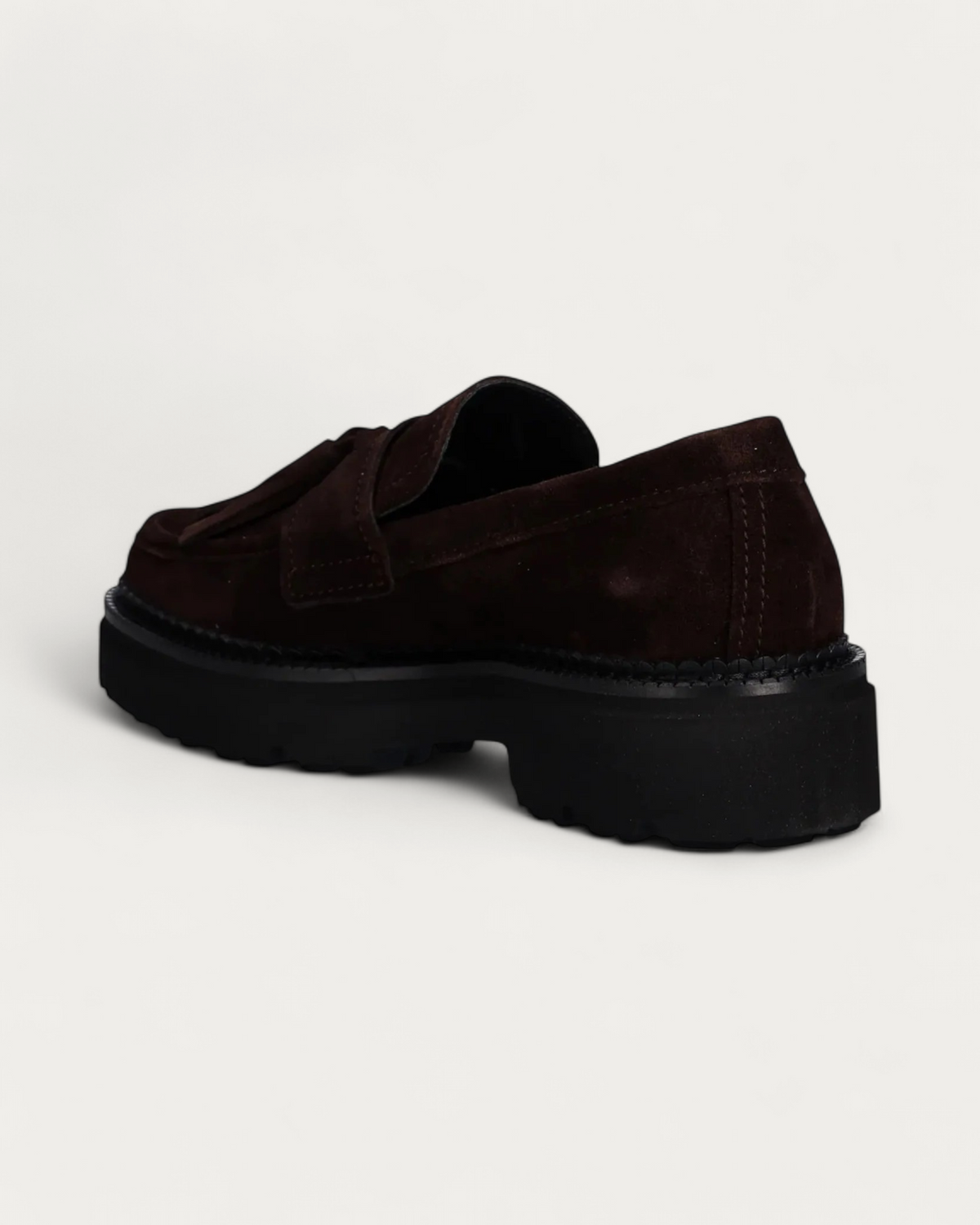 Kennel & Schmenger Chocolate Suede Loafer, back three-quarter view