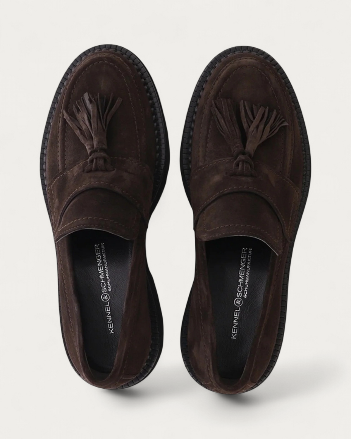 Kennel & Schmenger Chocolate Suede Loafer, pair from above