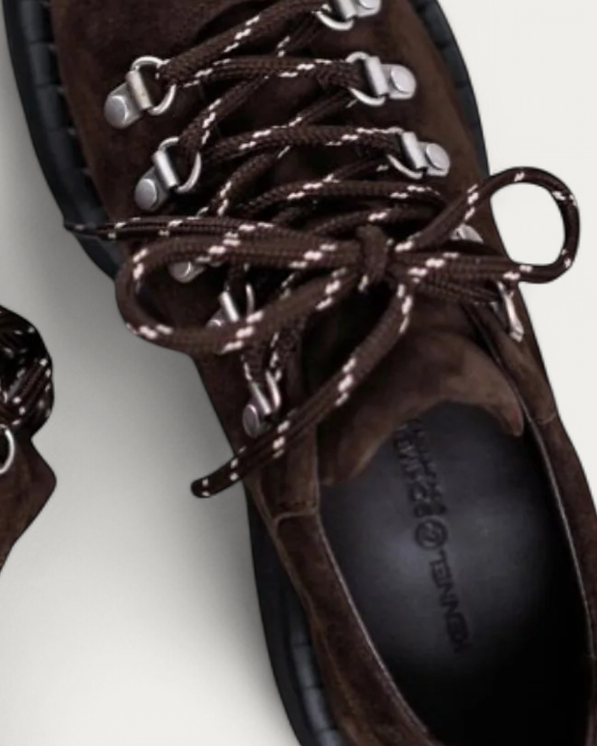 Kennel & Schmenger Lana Brown Suede Hike Loafer, laces and insole detail