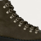 Close-up of the metal lace hooks and olive suede on the Kennel & Schmenger Lana hiking boot