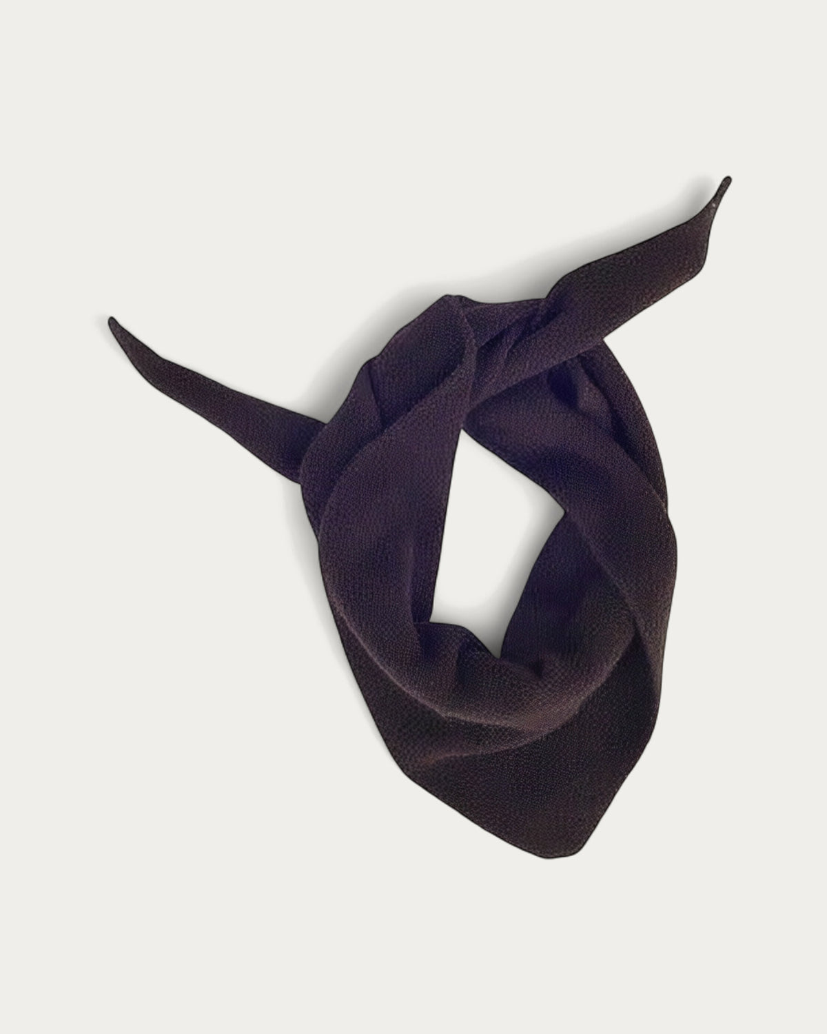 Le Bonnet Wool Bandana in Espresso, a dark brown knotted wool bandana, product photo on a soft off-white background