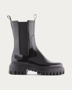 Lemon Jelly City black waterproof rain boot, side profile with chunky lugged sole