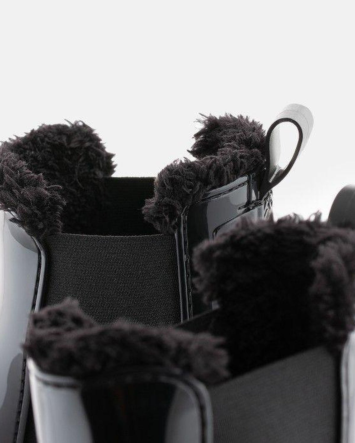 Close-up of the fur lining inside the Lemon Jelly Colden black rain boot