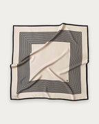 No.1 in Sand scarf by Lescarf, 90x90 cm, laid flat in sand with black concentric stripes and a black border