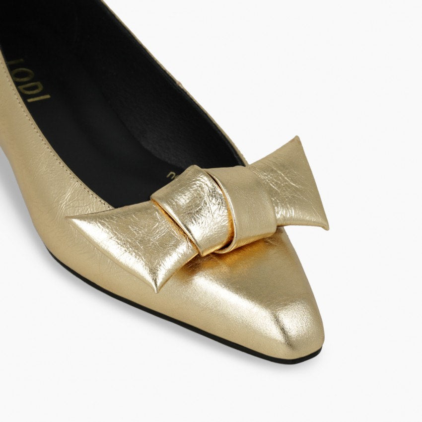 Gold Low Heel With Black Bow