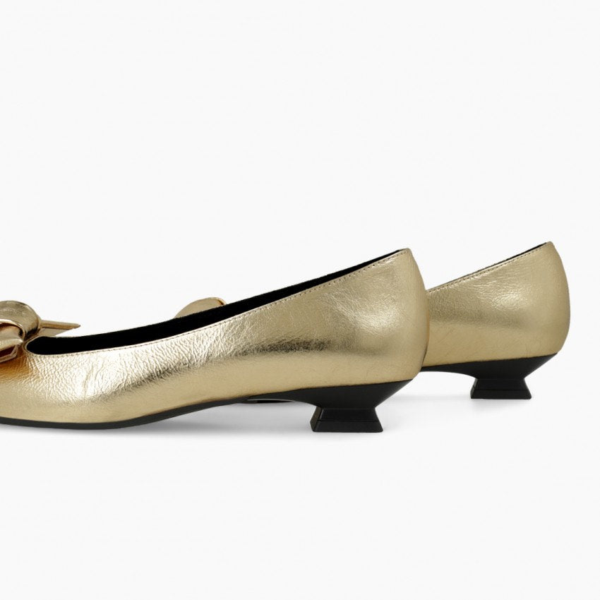 Gold Low Heel With Black Bow