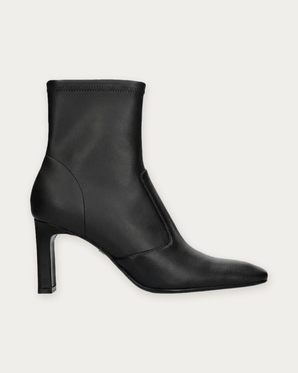 Lola Cruz Hanna Stretch Leather Boot in black, side profile with square toe and high block heel