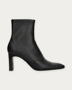 Lola Cruz Hanna Stretch Leather Boot in black, side profile with square toe and high block heel