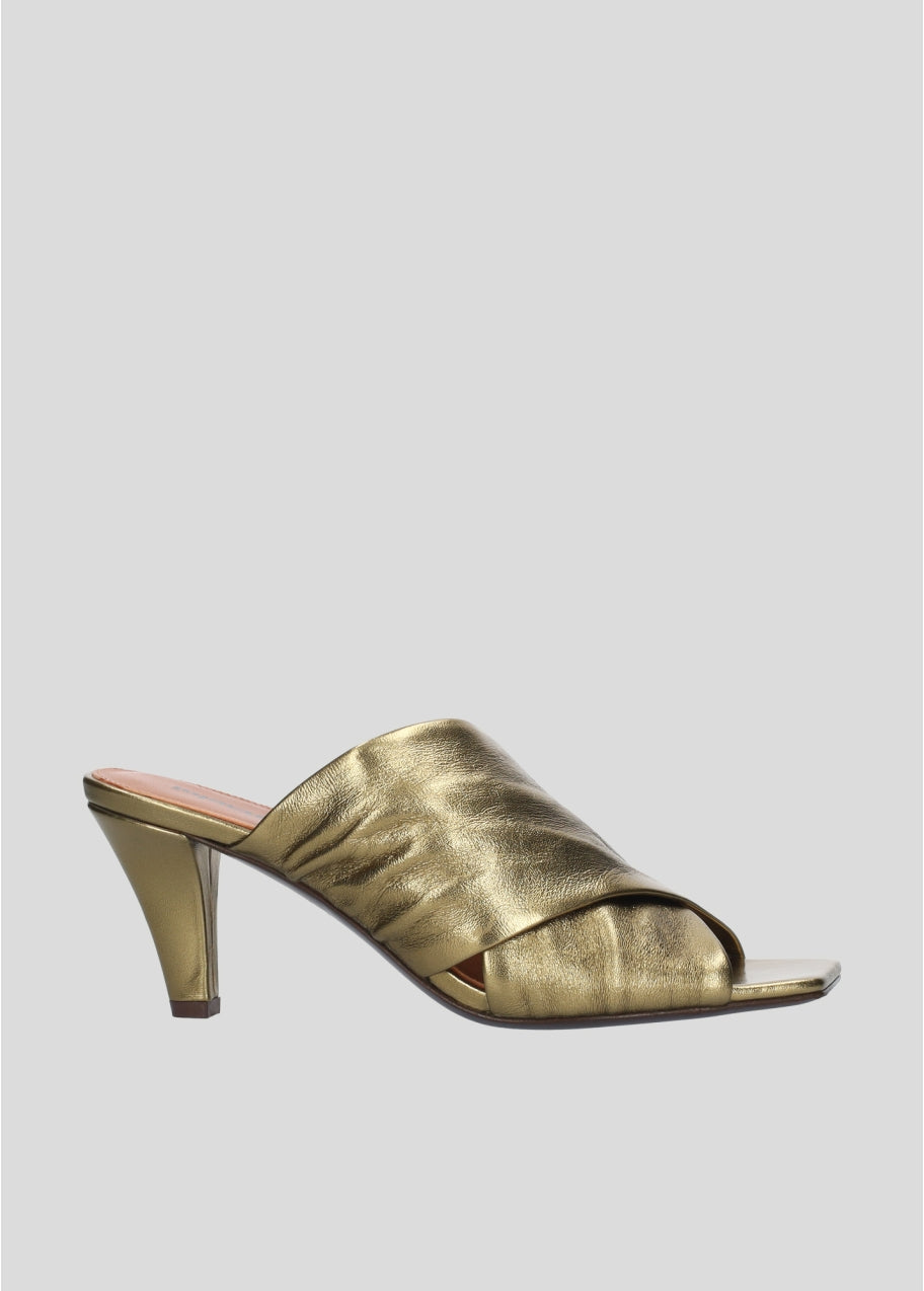 Folded Leather Gold Mule