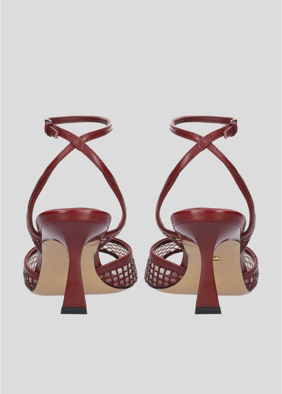 Ankle Strap In Emebellished Net Fabric