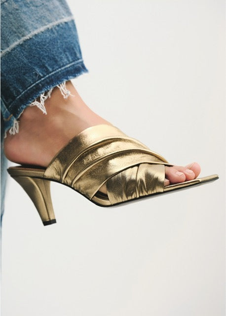 Folded Leather Gold Mule
