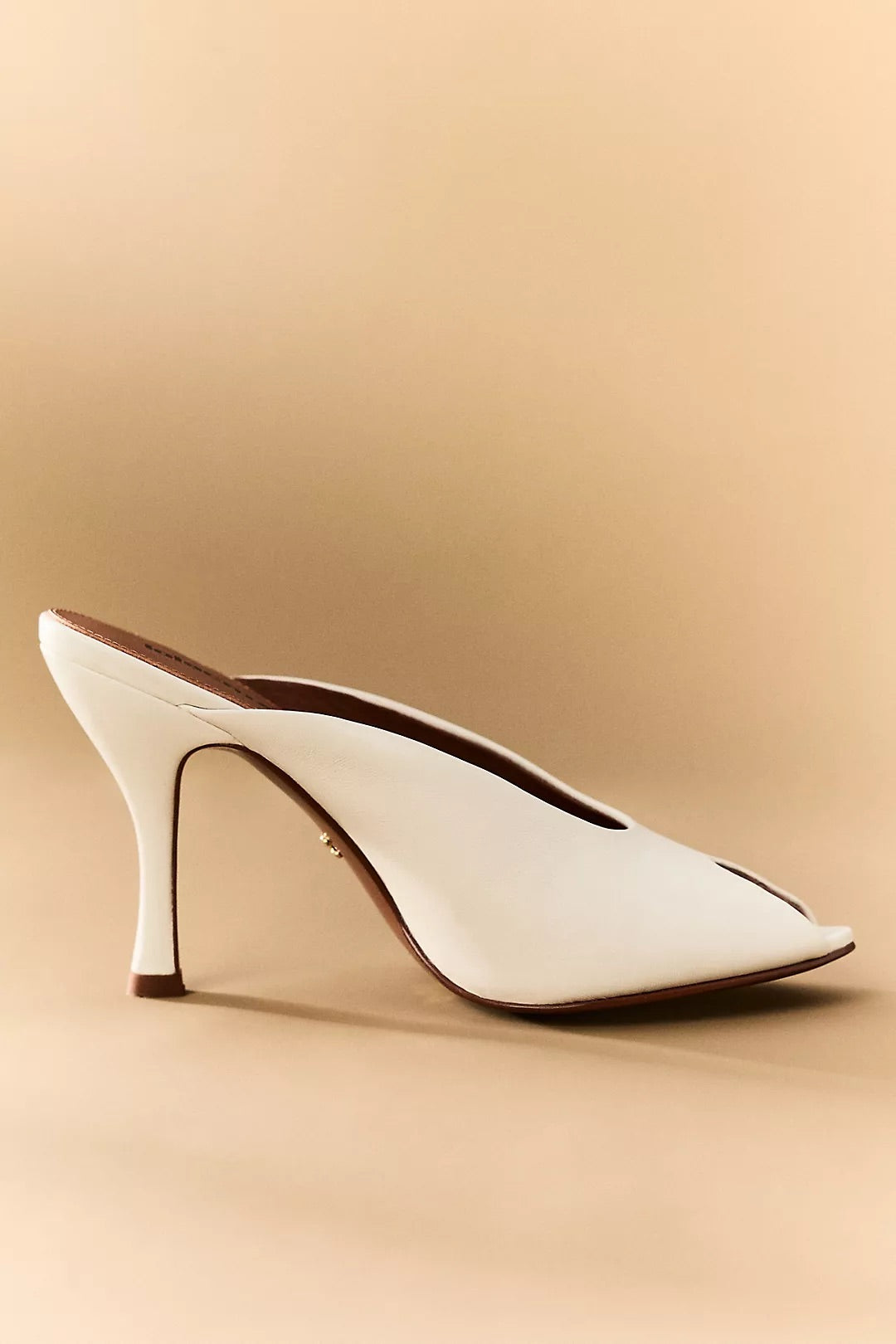 White Leather Peep Toe Mule