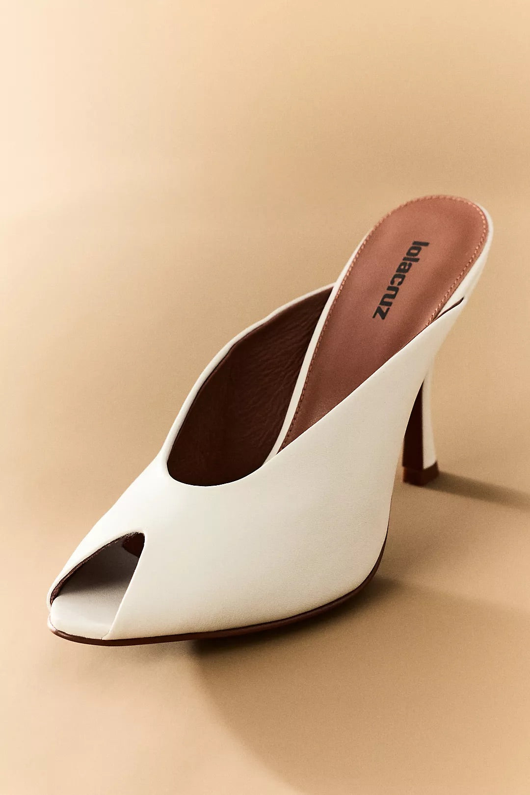 White Leather Peep Toe Mule