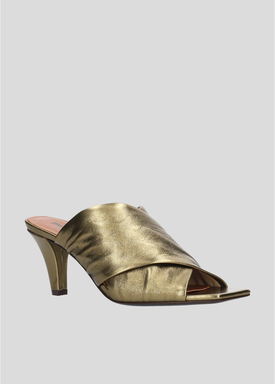 Folded Leather Gold Mule