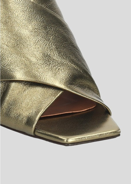 Folded Leather Gold Mule