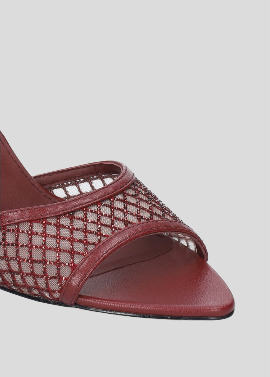 Ankle Strap In Emebellished Net Fabric