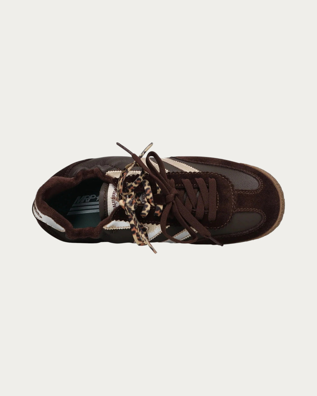MRP Star Utah Leather Sneaker In Chocolate, top-down view of the laces