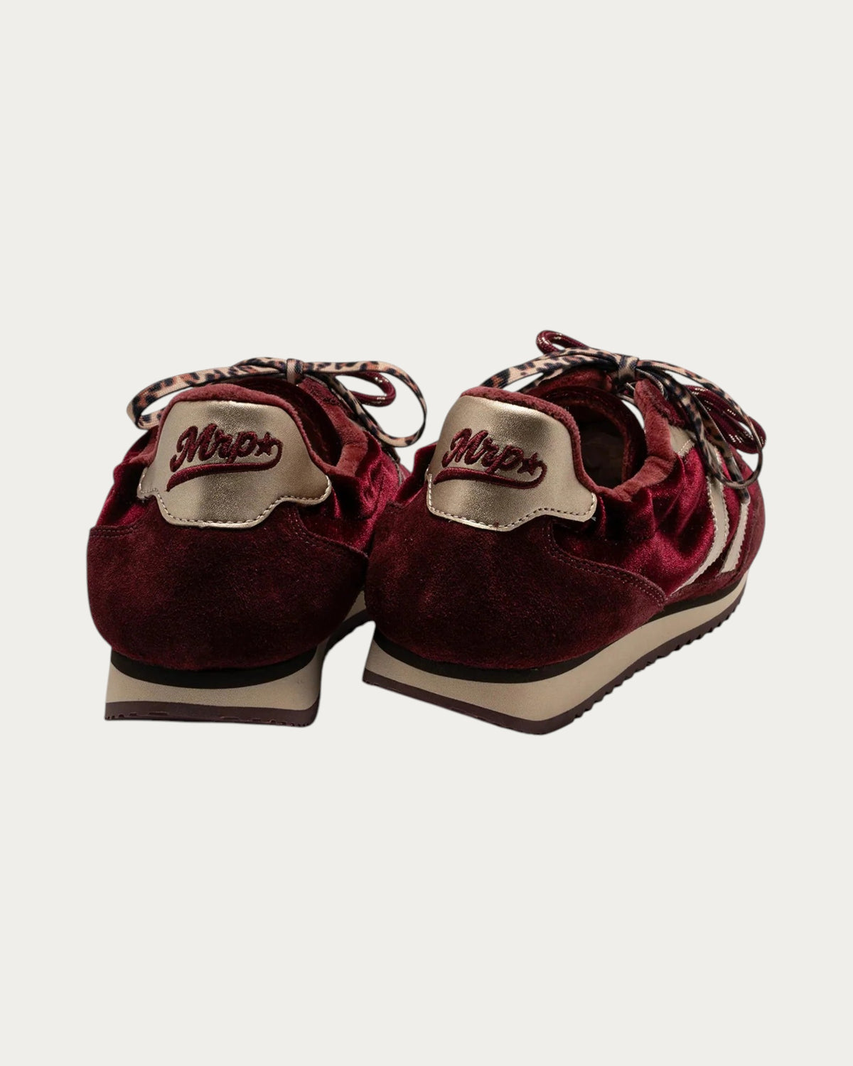 MRP Star Utah Velvet Sneaker In Burgundy, back view showing the heel tab