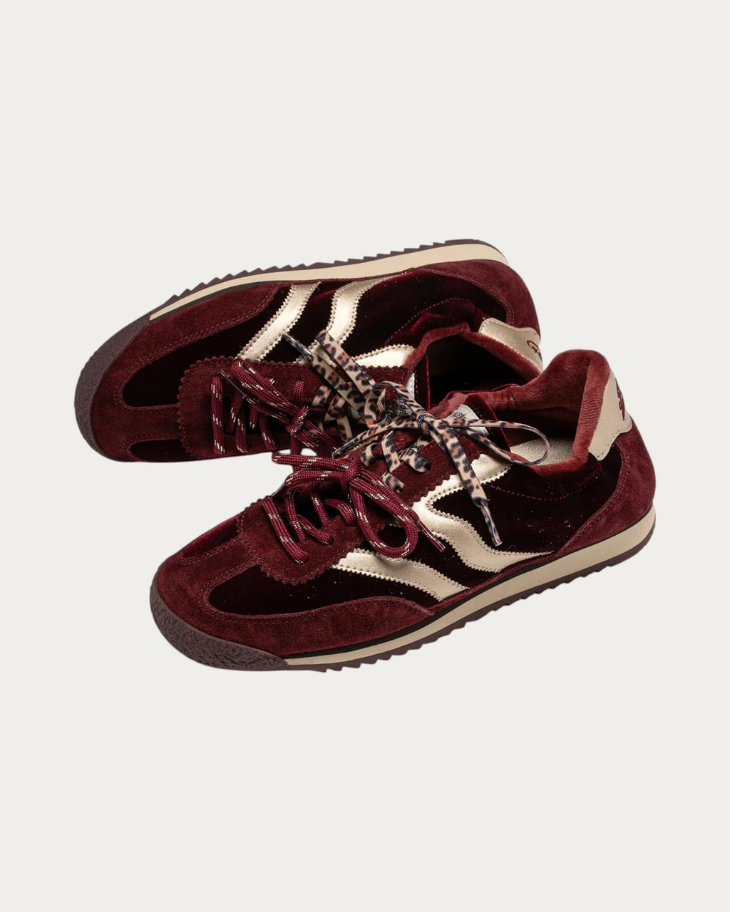 MRP Star Utah Velvet Sneaker In Burgundy, pair from above showing the velvet and suede panels