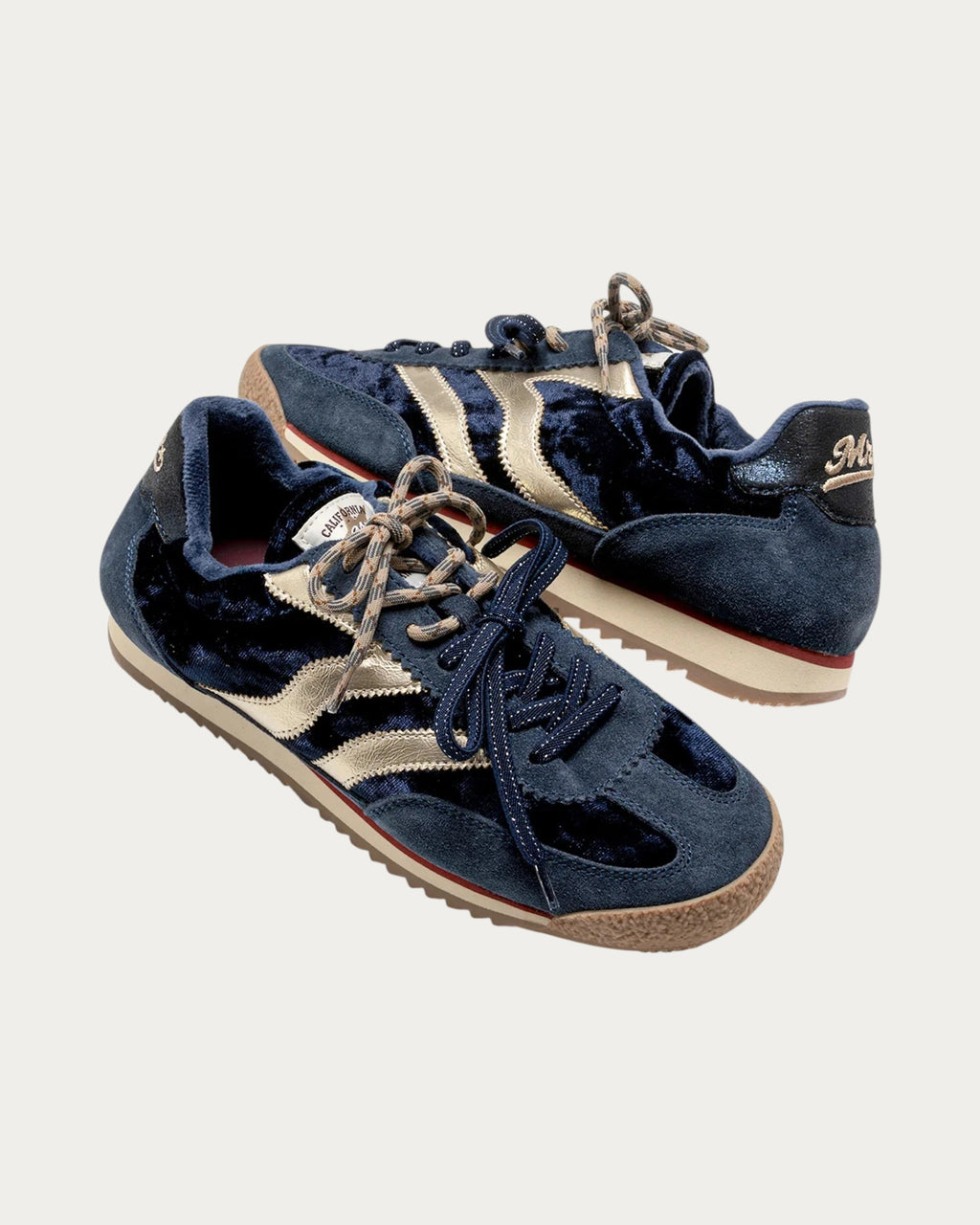 MRP Star Utah Velvet Sneaker In Ocean Navy, pair in three-quarter view showing the velvet and suede panels