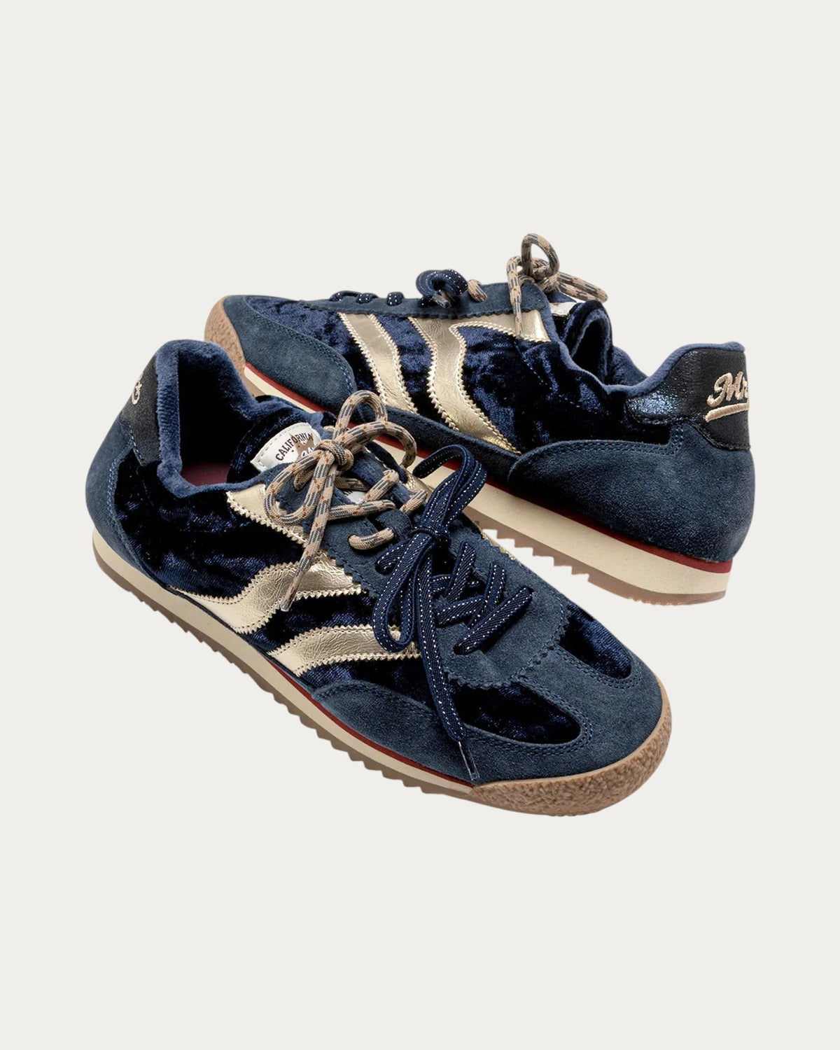 MRP Star Utah Velvet Sneaker In Ocean Navy, pair in three-quarter view showing the velvet and suede panels