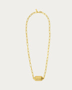 MYA—BAY Martinique Necklace in gold, full length with clasp and engraved barrel pendant