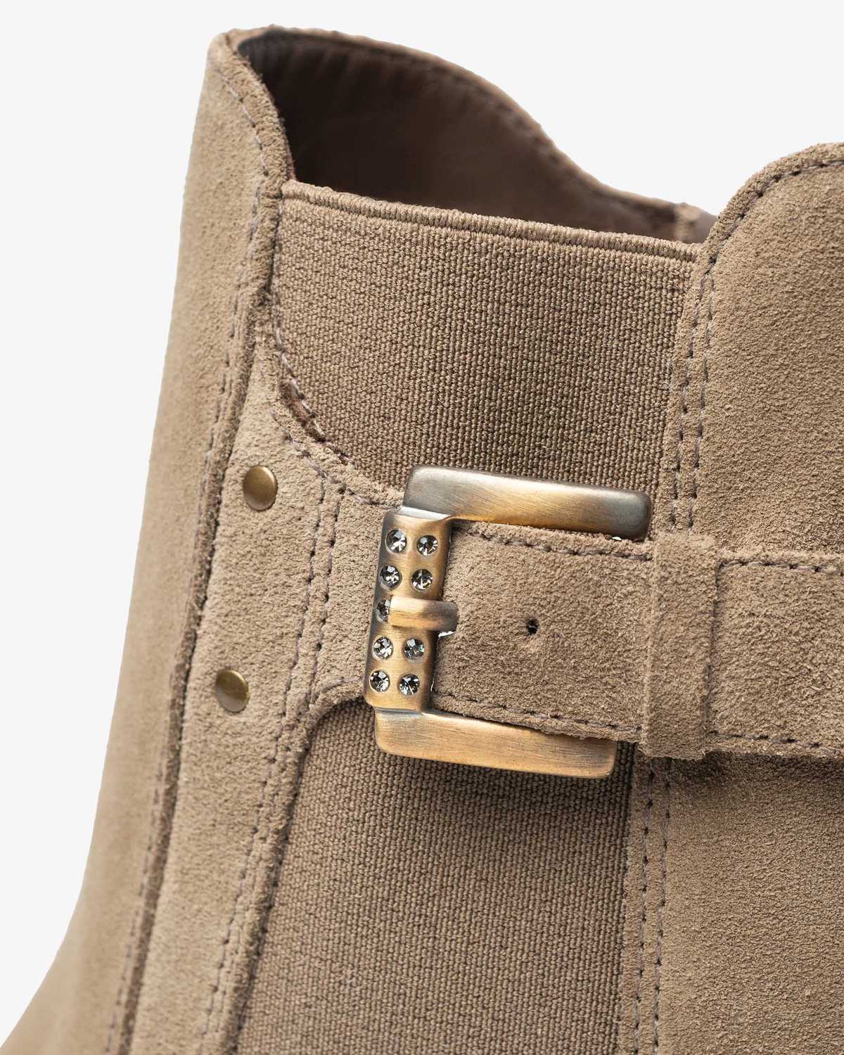 Nero Giardini Beige Chelsea Boot with Buckle Strap, buckle strap close-up