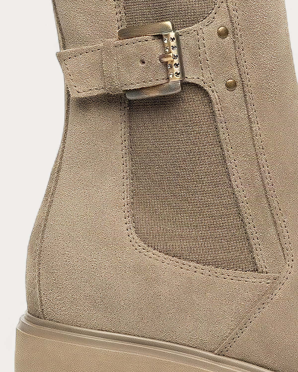 Nero Giardini Beige Chelsea Boot with Buckle Strap, heel and sole detail