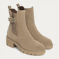 Nero Giardini Beige Chelsea Boot with Buckle Strap, pair three-quarter view