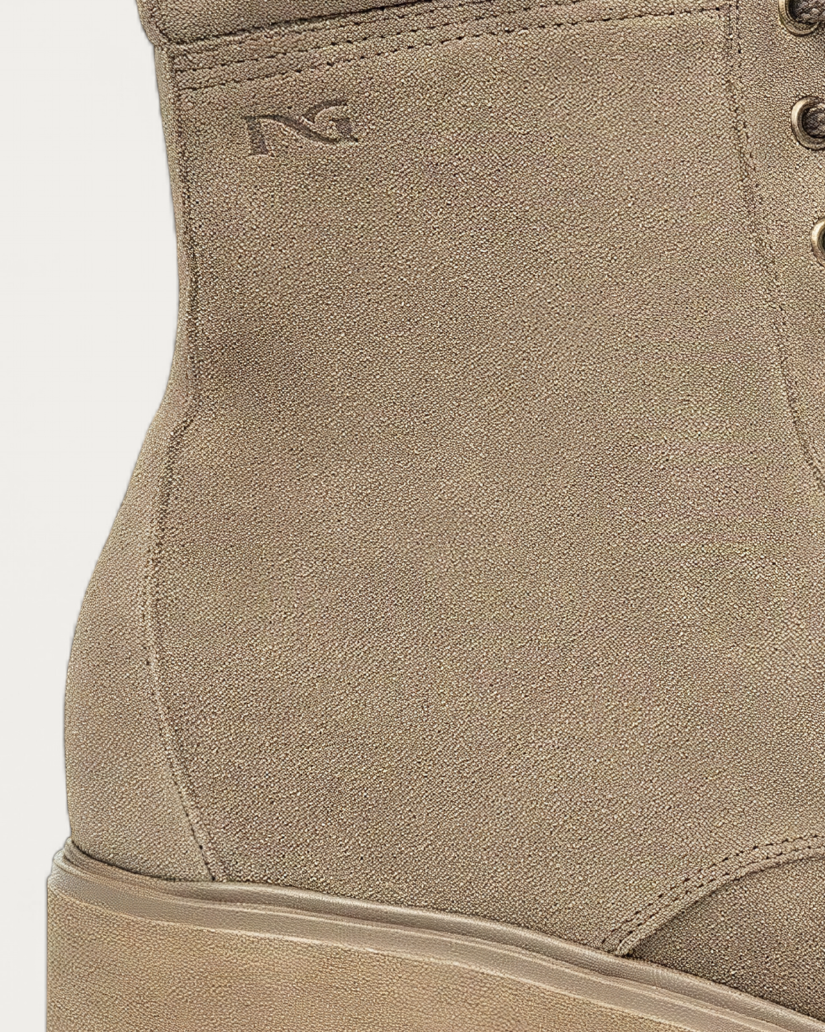 Nero Giardini Beige Nubuck Lace-Up Boot with Crystal Laces, heel and sole detail