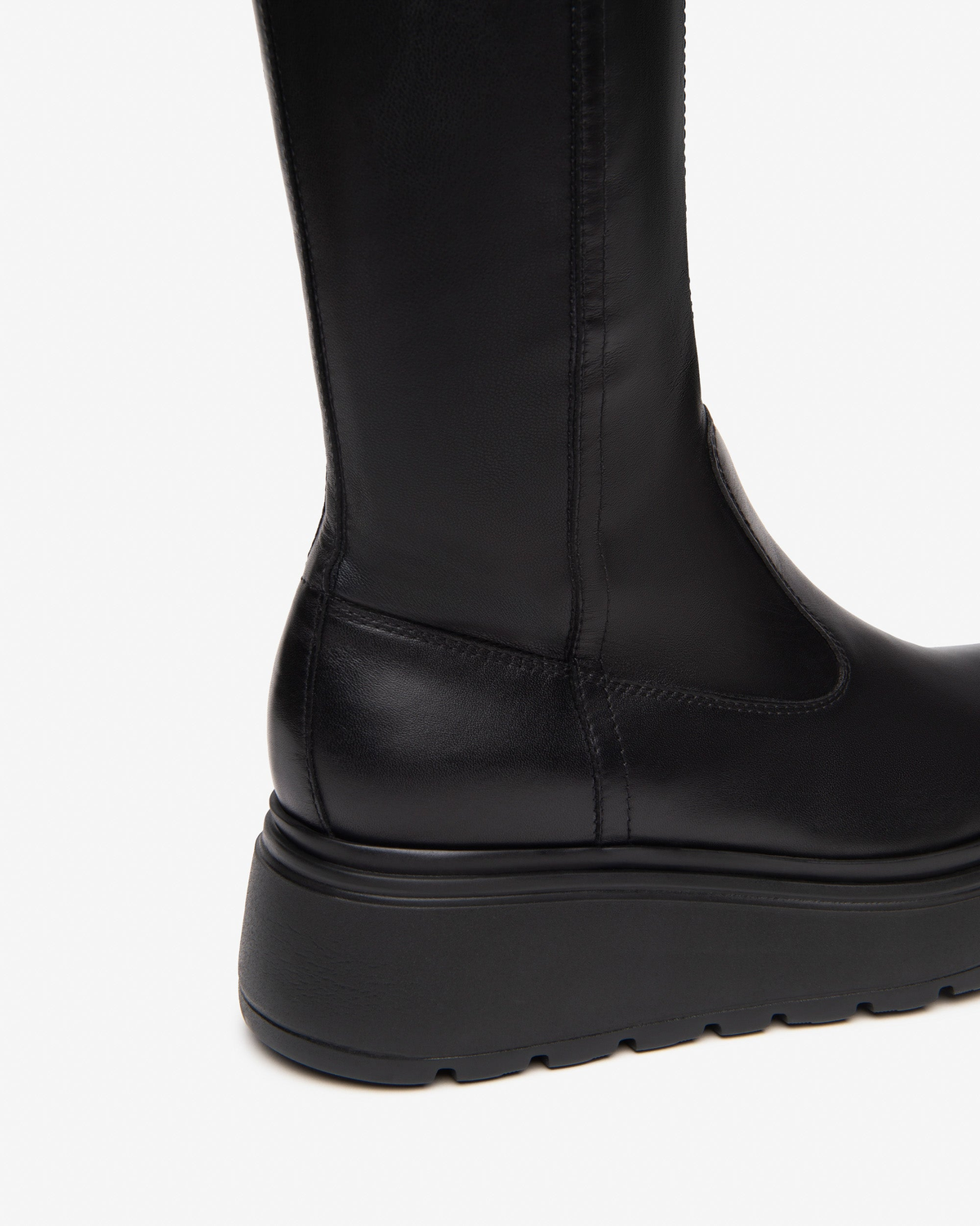 Nero Giardini Black Knee High Platform Boot, heel and platform sole close-up