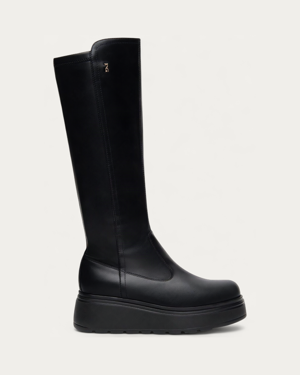 Nero Giardini Black Knee High Platform Boot, side profile