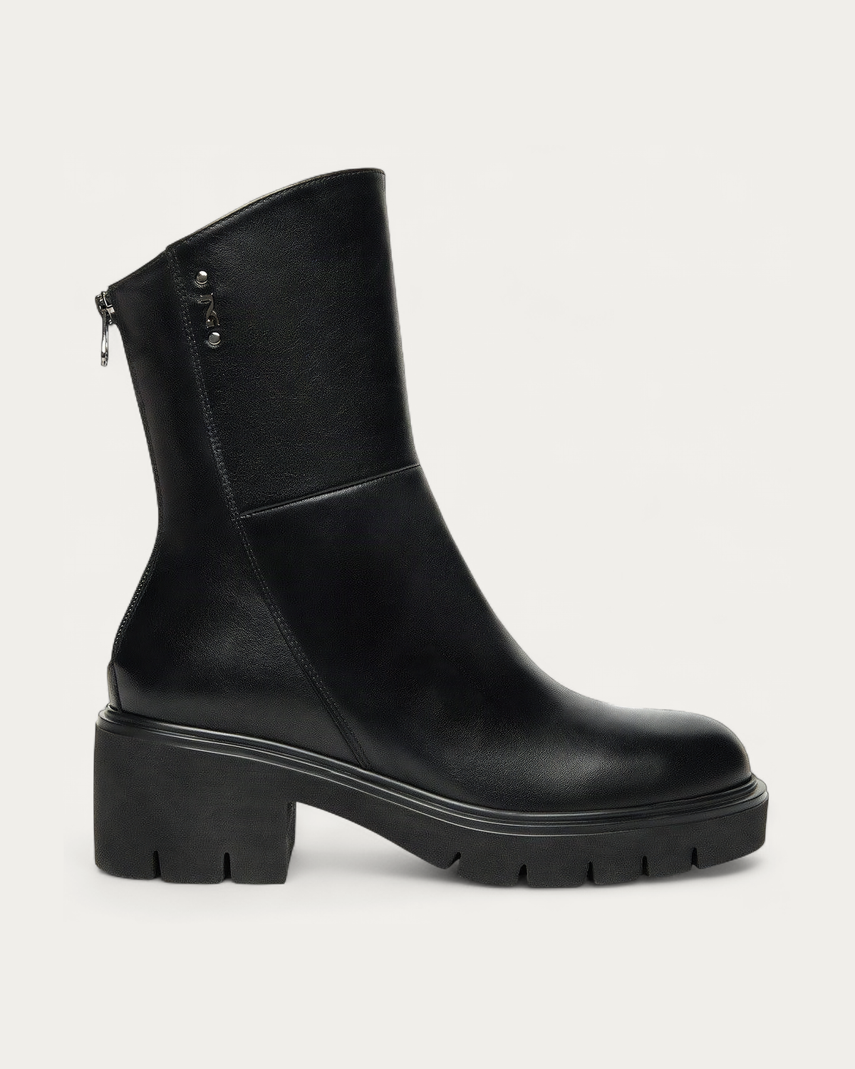 Nero Giardini Black Leather Back Zip Boot, side profile