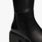 Nero Giardini Black Leather Knee High Boot, block heel and lug sole close-up
