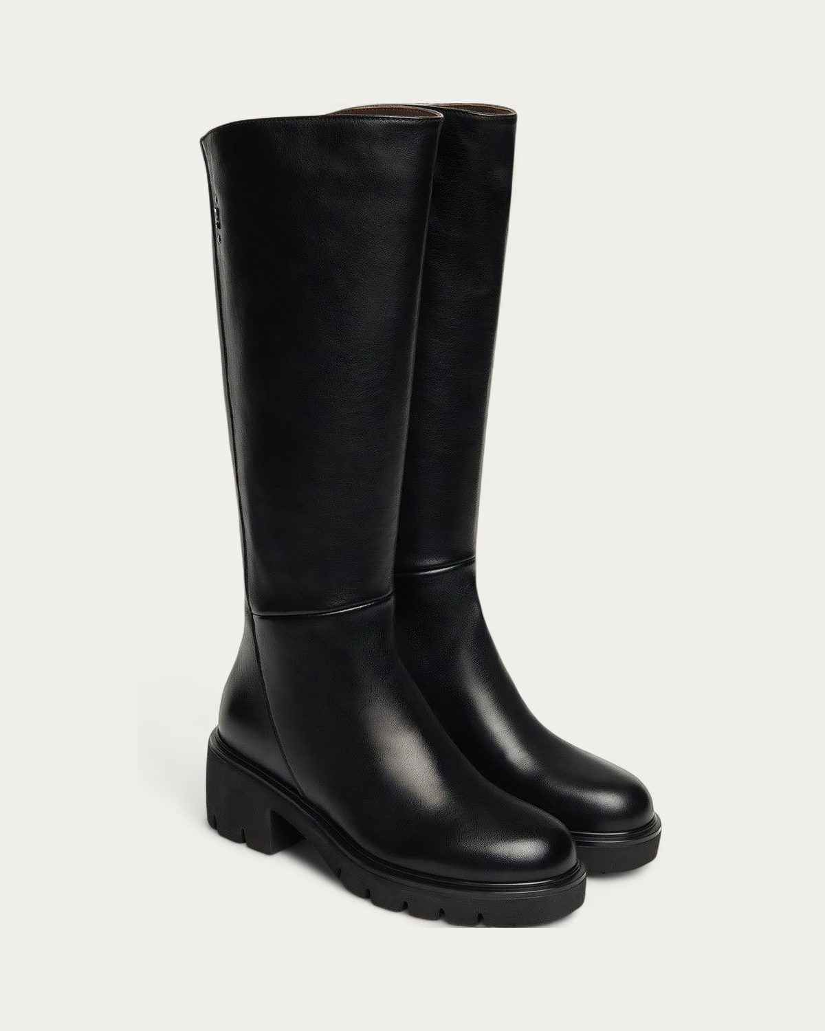 Nero Giardini Black Leather Knee High Boot, pair three-quarter view