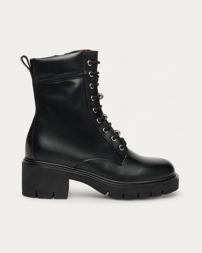 Nero Giardini Black Leather Lace-Up Boot with Crystal Laces, side profile