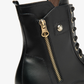 Nero Giardini Black Leather Lace-Up Boot with Gold Side Zip, gold side zip and eyelets close-up