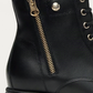 Nero Giardini Black Leather Lace-Up Boot with Gold Side Zip, heel and sole detail