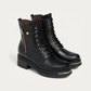 Nero Giardini Black Leather Lace-Up Boot with Gold Side Zip, pair three-quarter view
