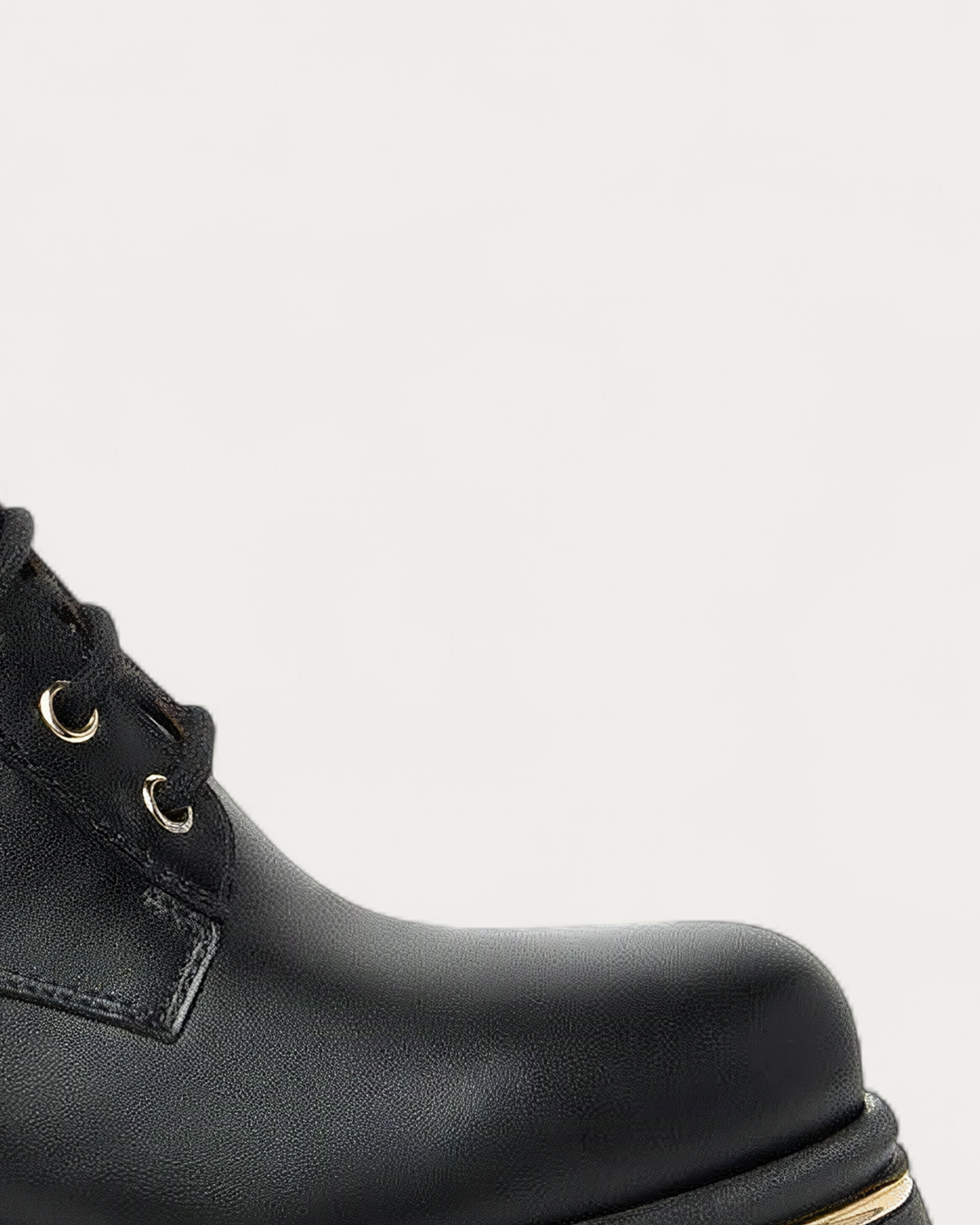 Nero Giardini Black Leather Lace-Up Boot with Gold Side Zip, toe detail
