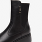 Nero Giardini Black Low Platform Ankle Boot, logo studs and stretch panel close-up