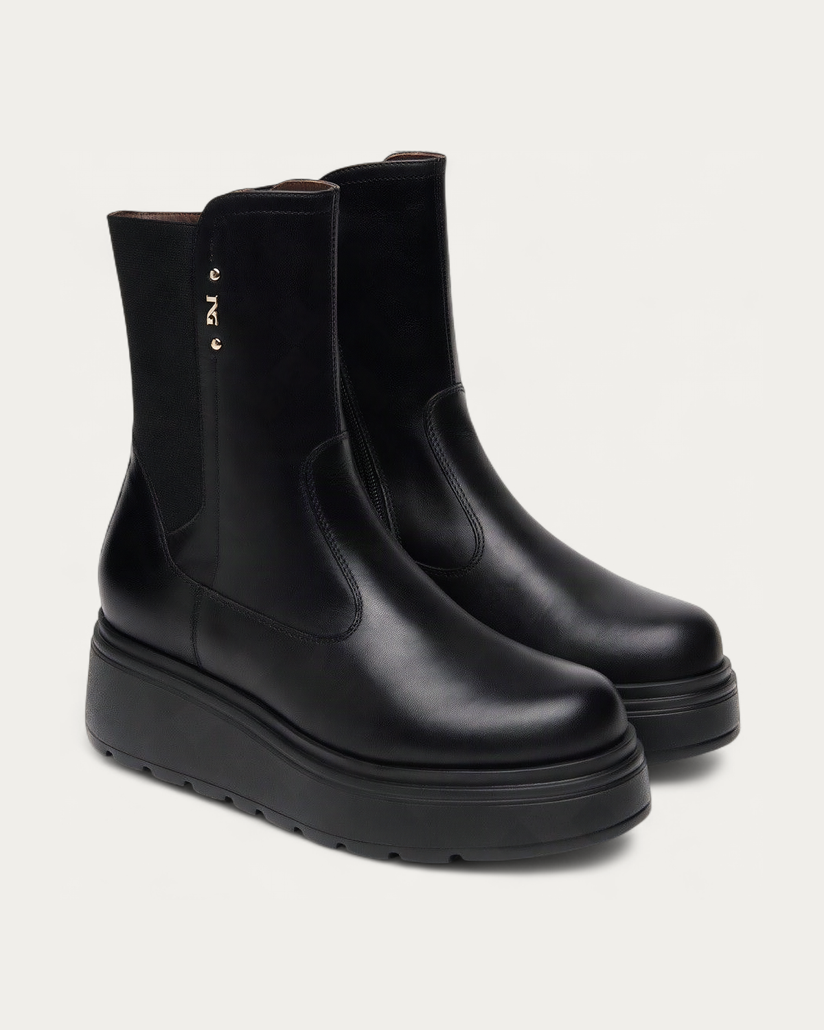 Nero Giardini Black Low Platform Ankle Boot, pair three-quarter view